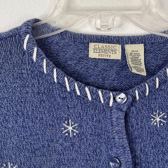 Classic Elements Blue Novelty Beaded Cardigan Sweater Winter Christmas Size SP - Picture 3 of 9